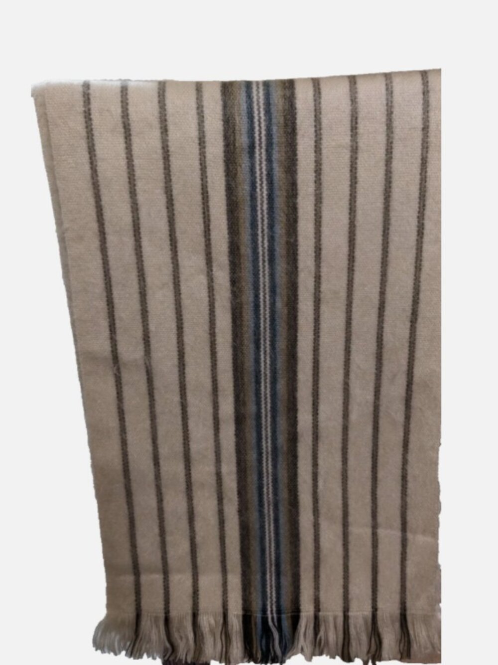 Winterbourne Alpaca Fringed Woven Scarf Soft Tan, Beige, Blue Ecuador 12" x 76"